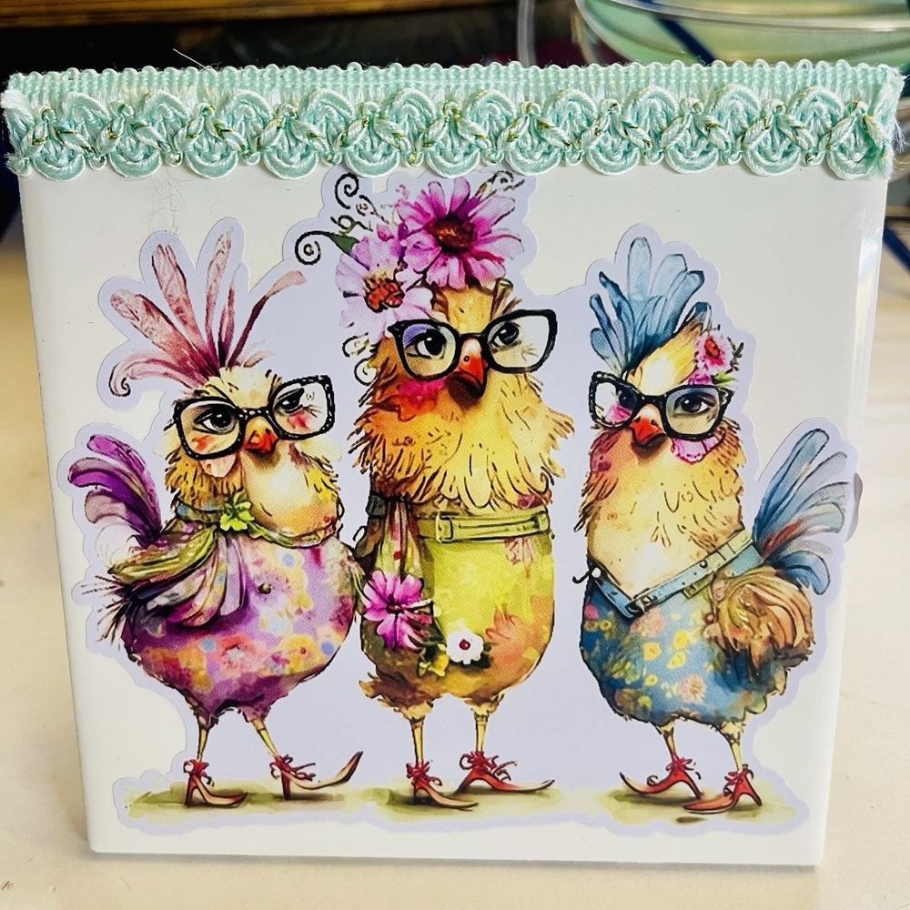 Fancy Classy Chickens Decorative‎ Tile Or Wall Art Hand Made